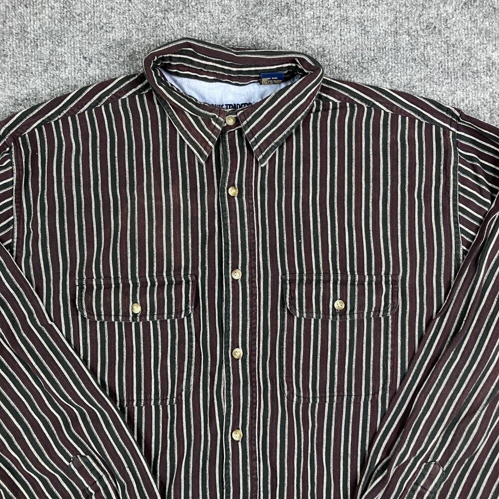Gulf Traders Shirt Mens XL Brown Stripe Button Down‎ Long Sleeve Western Cotton